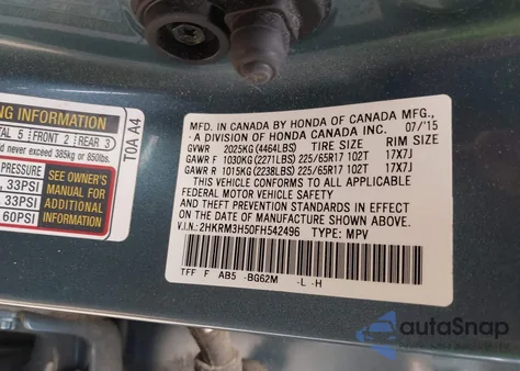 2015 Honda Cr-V Ex z USA, uszkodzony, nr VIN 2HKRM3H50FH542496